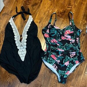 Black and Floral One-Piece Swimsuits